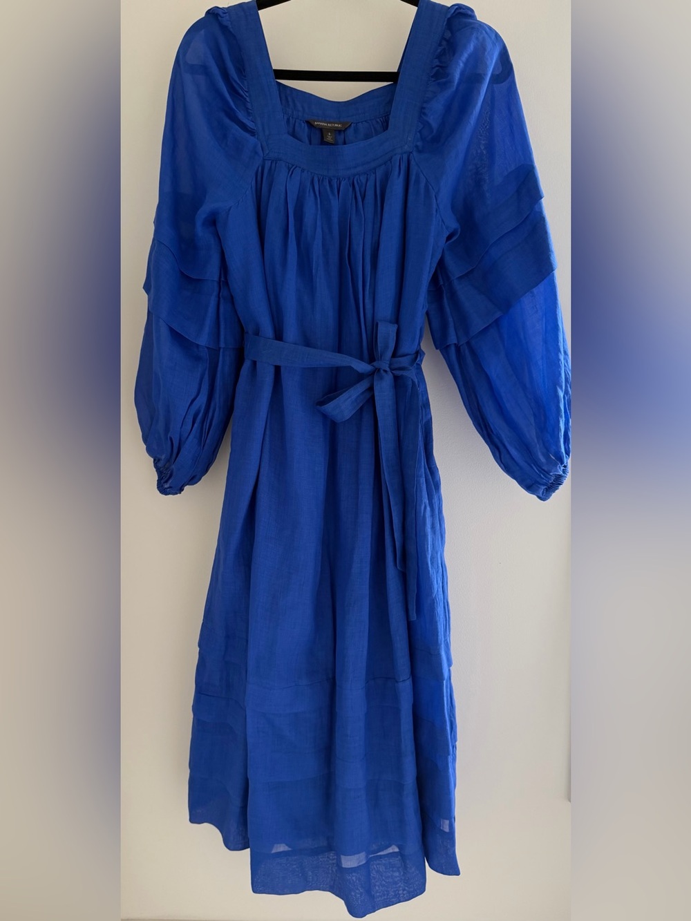 Banana Republic Royal Blue Ruffle-Sleeve Tie-Waist Dress